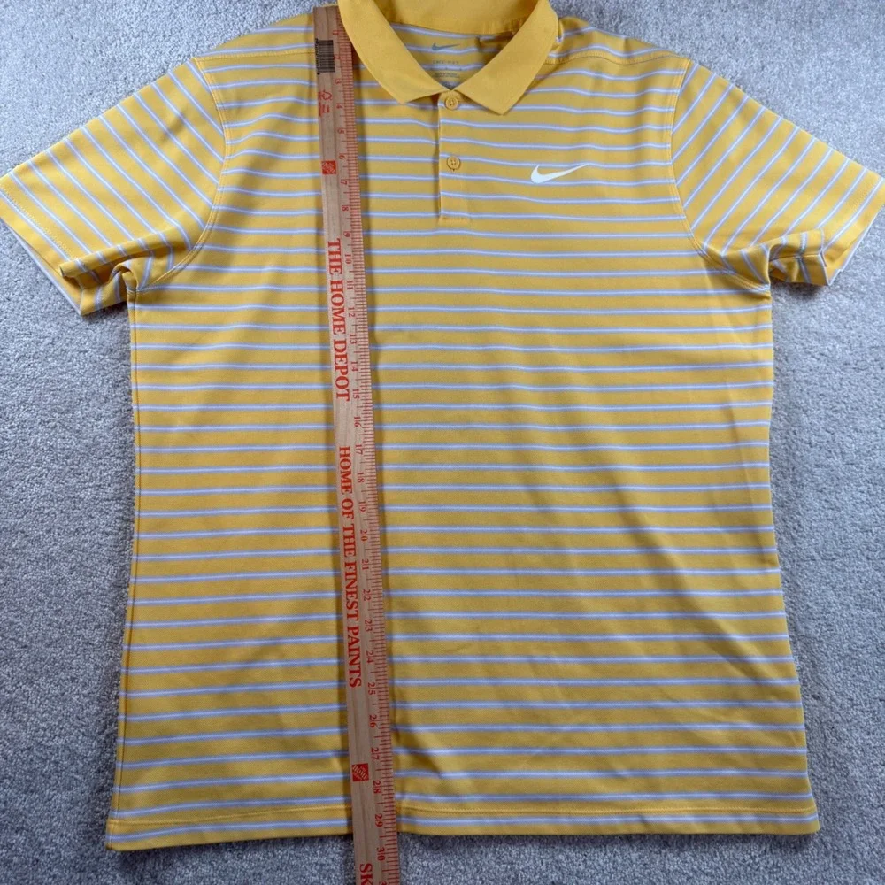 Nike Dri-FIT Mens Large Yellow White Striped Short Sleeve Golf Polo Shirt
